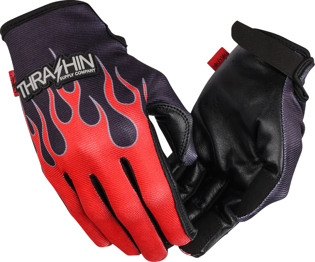 GLOVE FLAME STEALTH LEATHER PALM RED MEDIUM
