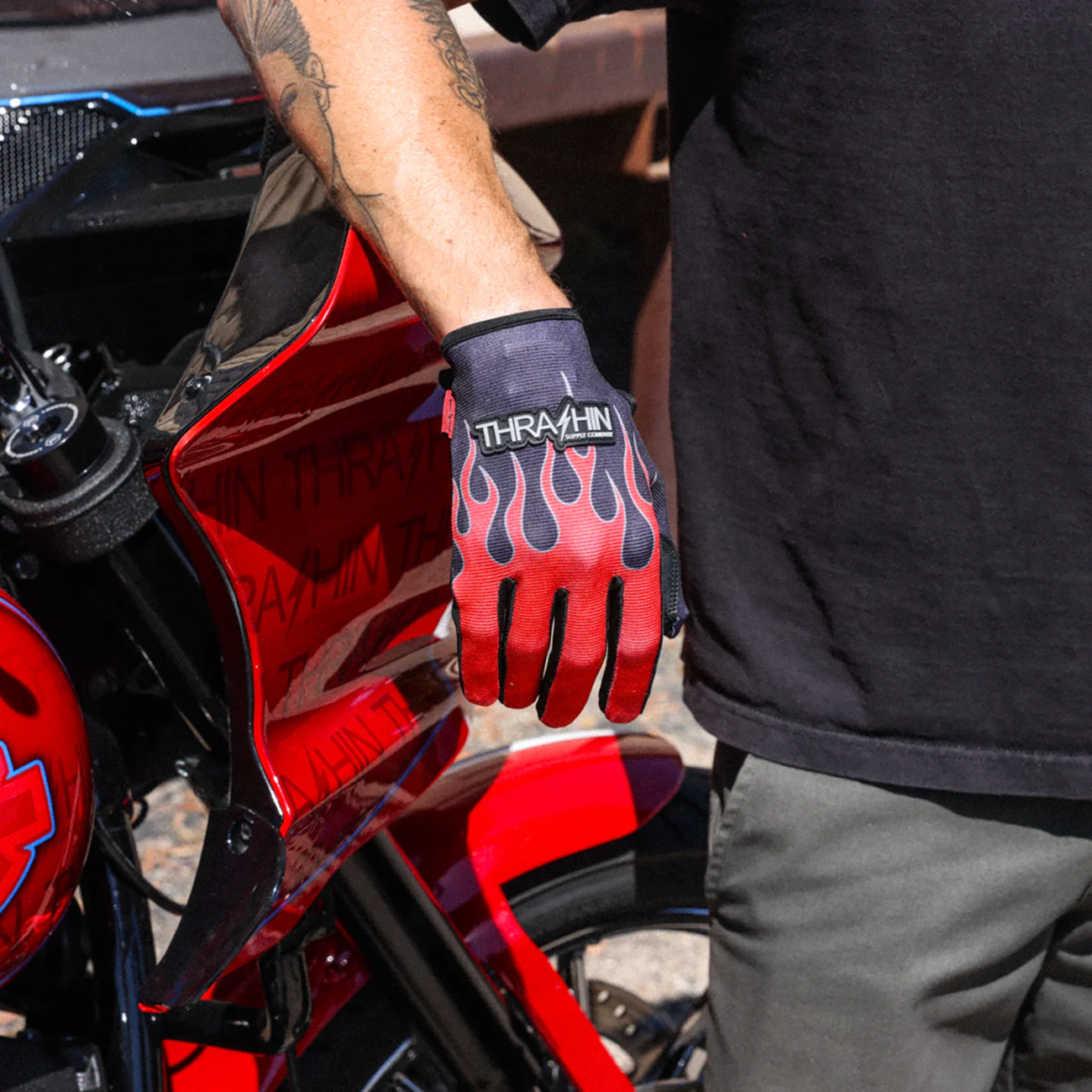 GLOVE FLAME STEALTH LEATHER PALM RED XL